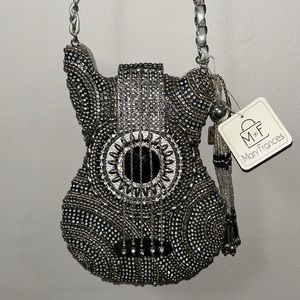 On Tour Beaded Silver Crossbody Guitar Handbag